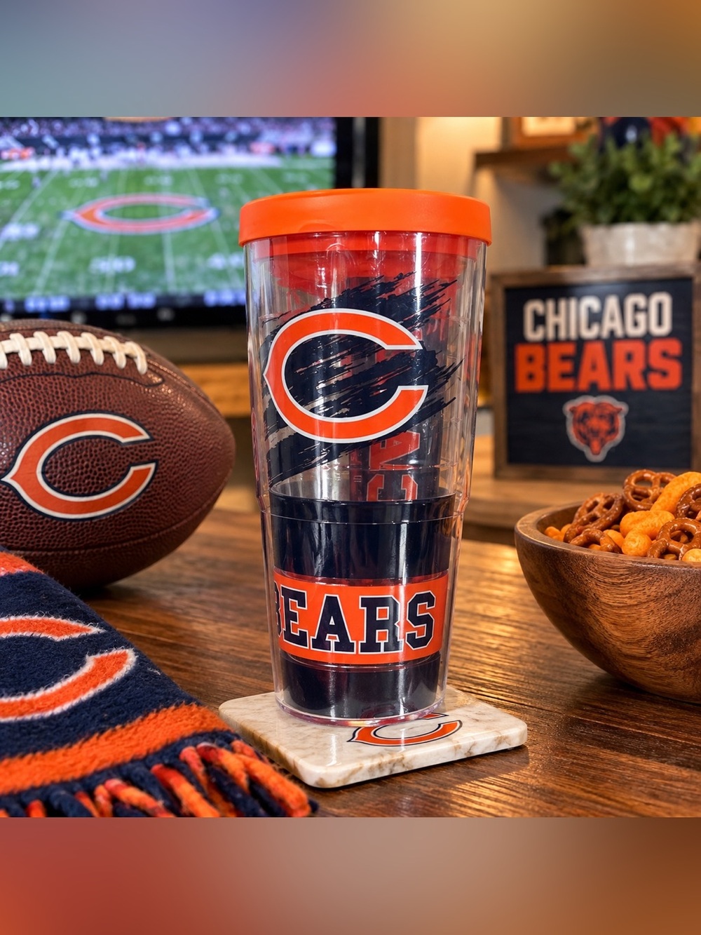 Tervis Chicago Bears NFL 24 Oz Tumbler Orange Lid Football Cup